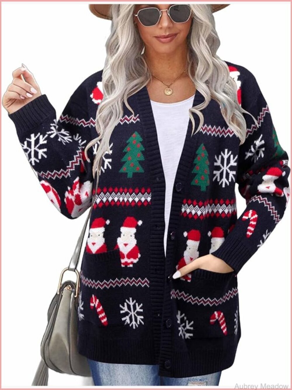 Ugly Christmas Cardigan Button Down Sweater with Pockets Open Front Knit